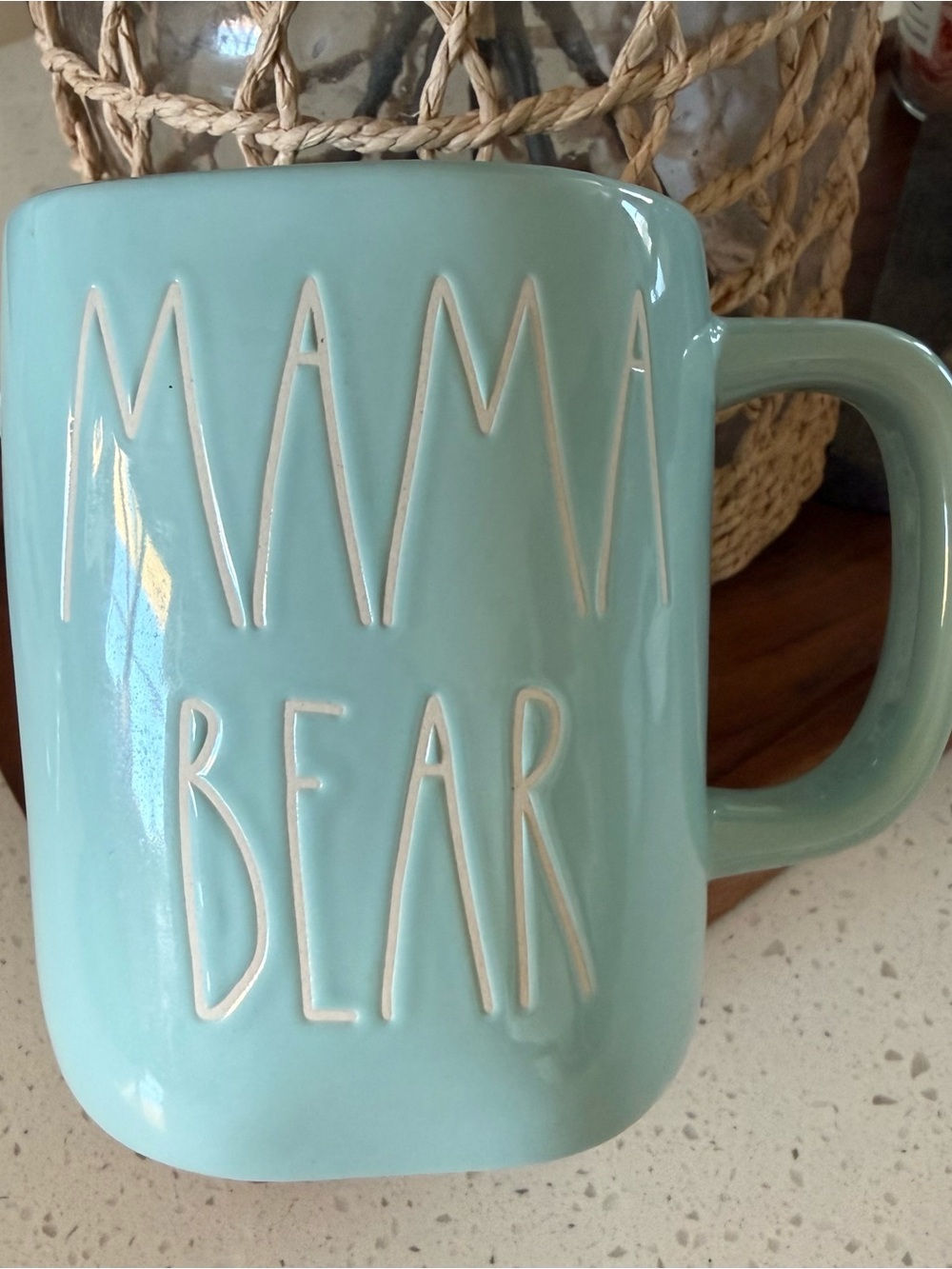 Rae Dunn Mama Bear Light Blue Ceramic Mug Artisan Collection Baby Boy Rare Mugs